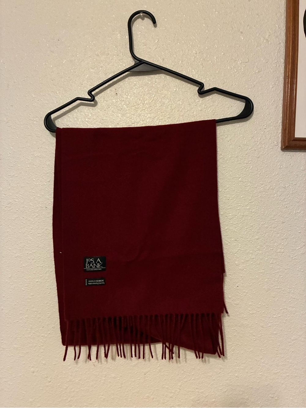 Jos. A. Bank Deep Red Cashmere Scarf with Fringe